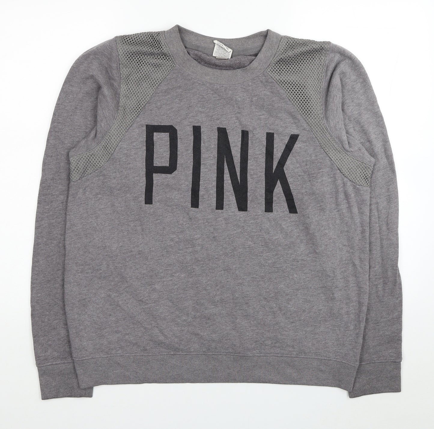 PINK Womens Grey Cotton Pullover Sweatshirt Size M Pullover - Victoria Secret Fishnet Detail