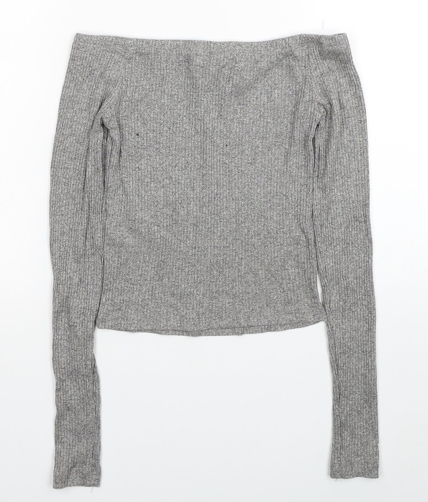 Divided by H&M Womens Grey Boat Neck Cotton Pullover Jumper Size XS - Cropped Cold Shoulder