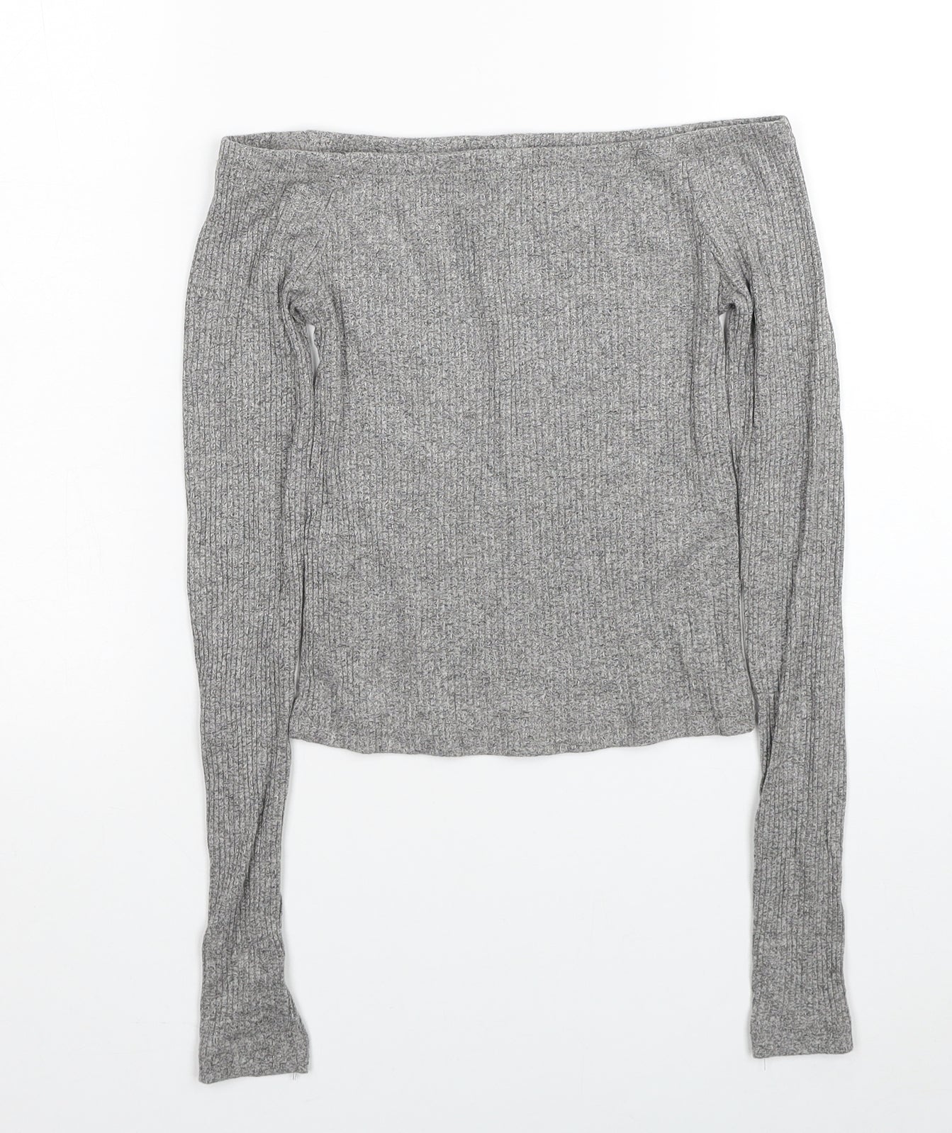 Divided by H&M Womens Grey Boat Neck Cotton Pullover Jumper Size XS - Cropped Cold Shoulder