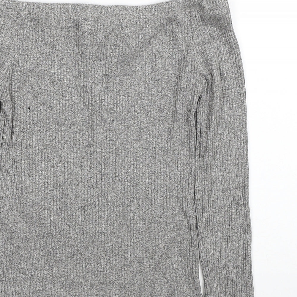 Divided by H&M Womens Grey Boat Neck Cotton Pullover Jumper Size XS - Cropped Cold Shoulder