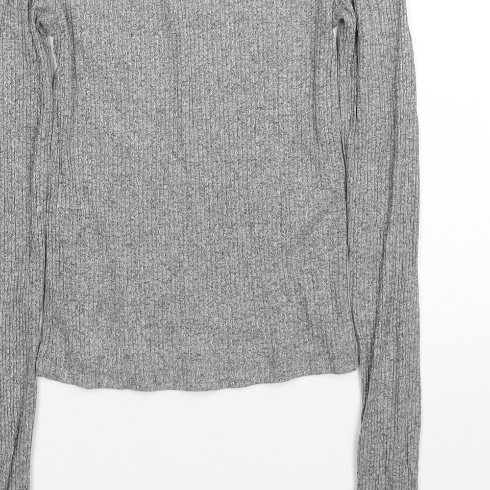 Divided by H&M Womens Grey Boat Neck Cotton Pullover Jumper Size XS - Cropped Cold Shoulder