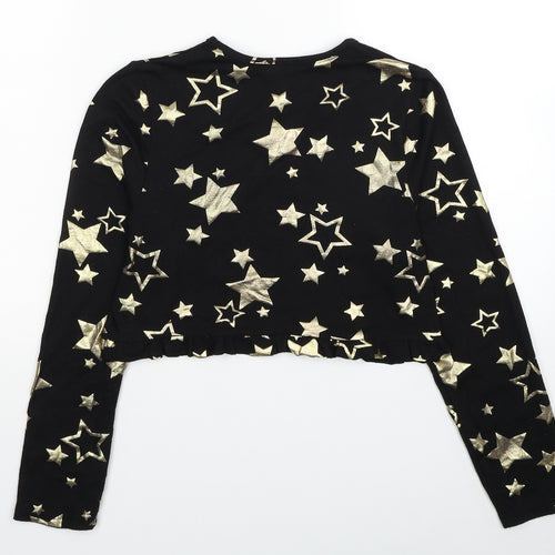 Boohoo Womens Black Geometric Viscose Cropped T-Shirt Size 10 Scoop Neck - Stars