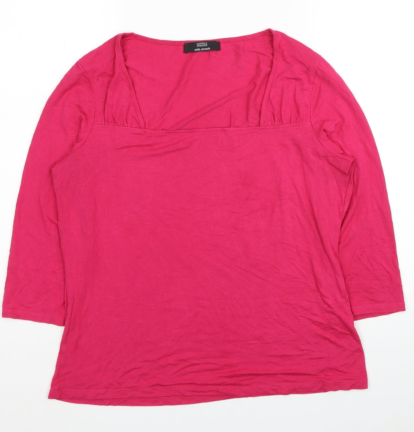 Marks and Spencer Womens Pink Viscose Basic T-Shirt Size 14 Square Neck
