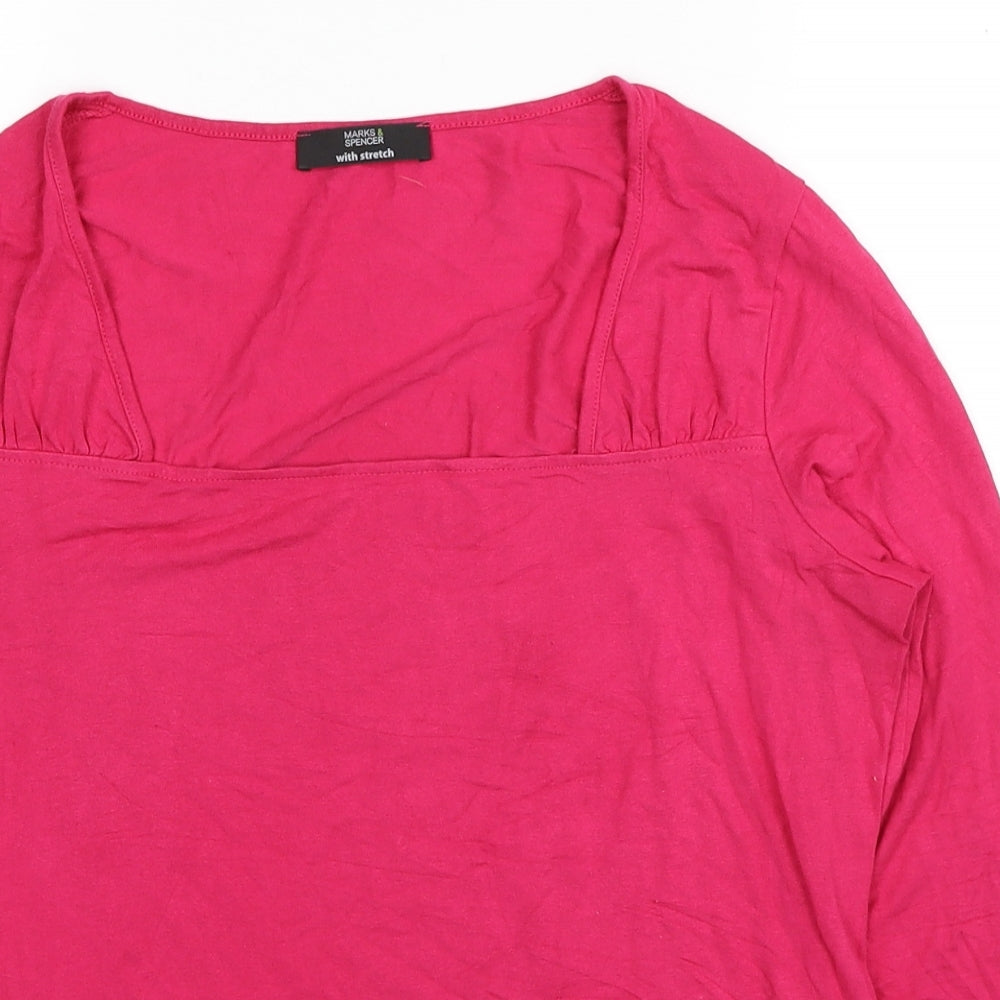 Marks and Spencer Womens Pink Viscose Basic T-Shirt Size 14 Square Neck
