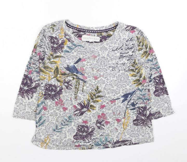 Braintree Womens Grey Floral Cotton Basic T-Shirt Size XS Scoop Neck