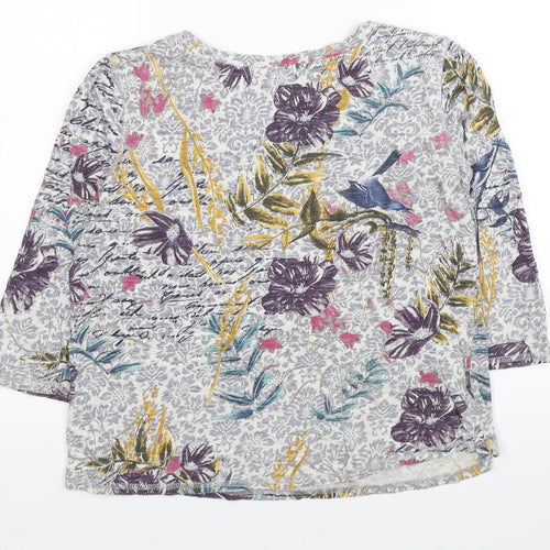 Braintree Womens Grey Floral Cotton Basic T-Shirt Size XS Scoop Neck