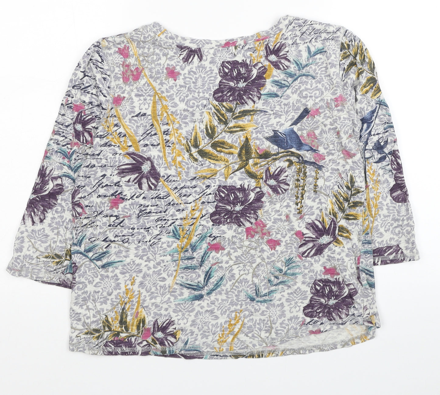 Braintree Womens Grey Floral Cotton Basic T-Shirt Size XS Scoop Neck