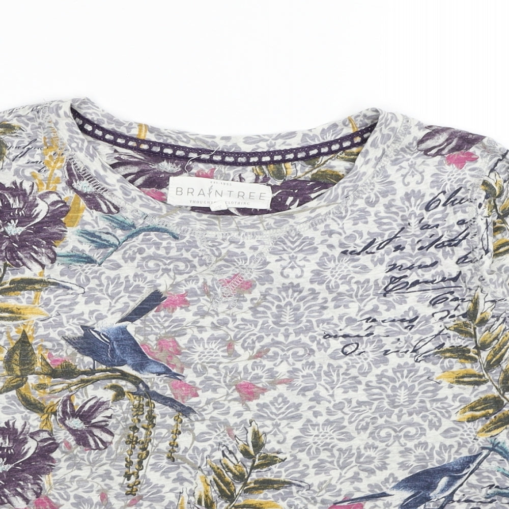 Braintree Womens Grey Floral Cotton Basic T-Shirt Size XS Scoop Neck