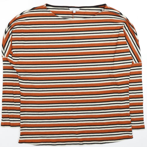 NEXT Womens Orange Boat Neck Striped Viscose Pullover Jumper Size 16