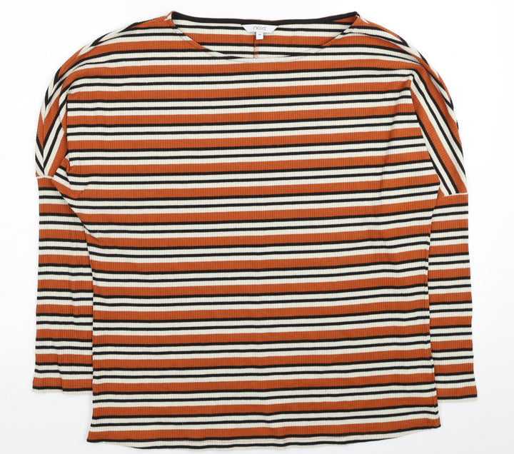 NEXT Womens Orange Boat Neck Striped Viscose Pullover Jumper Size 16