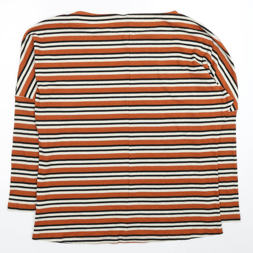 NEXT Womens Orange Boat Neck Striped Viscose Pullover Jumper Size 16