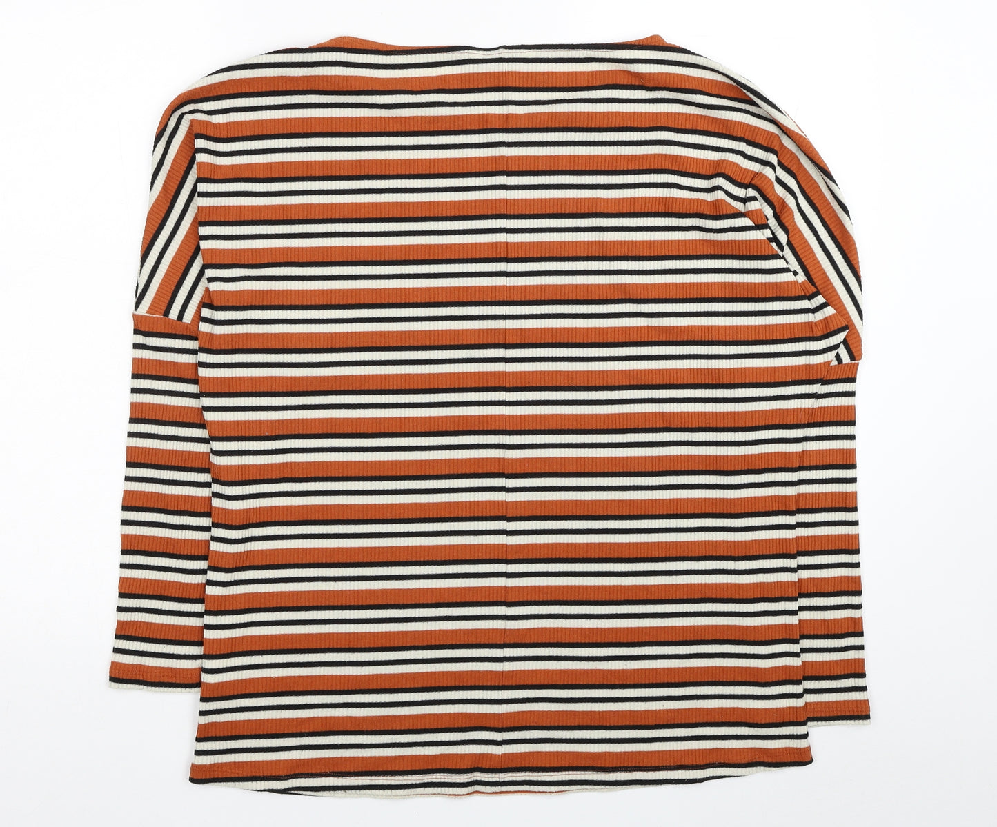 NEXT Womens Orange Boat Neck Striped Viscose Pullover Jumper Size 16