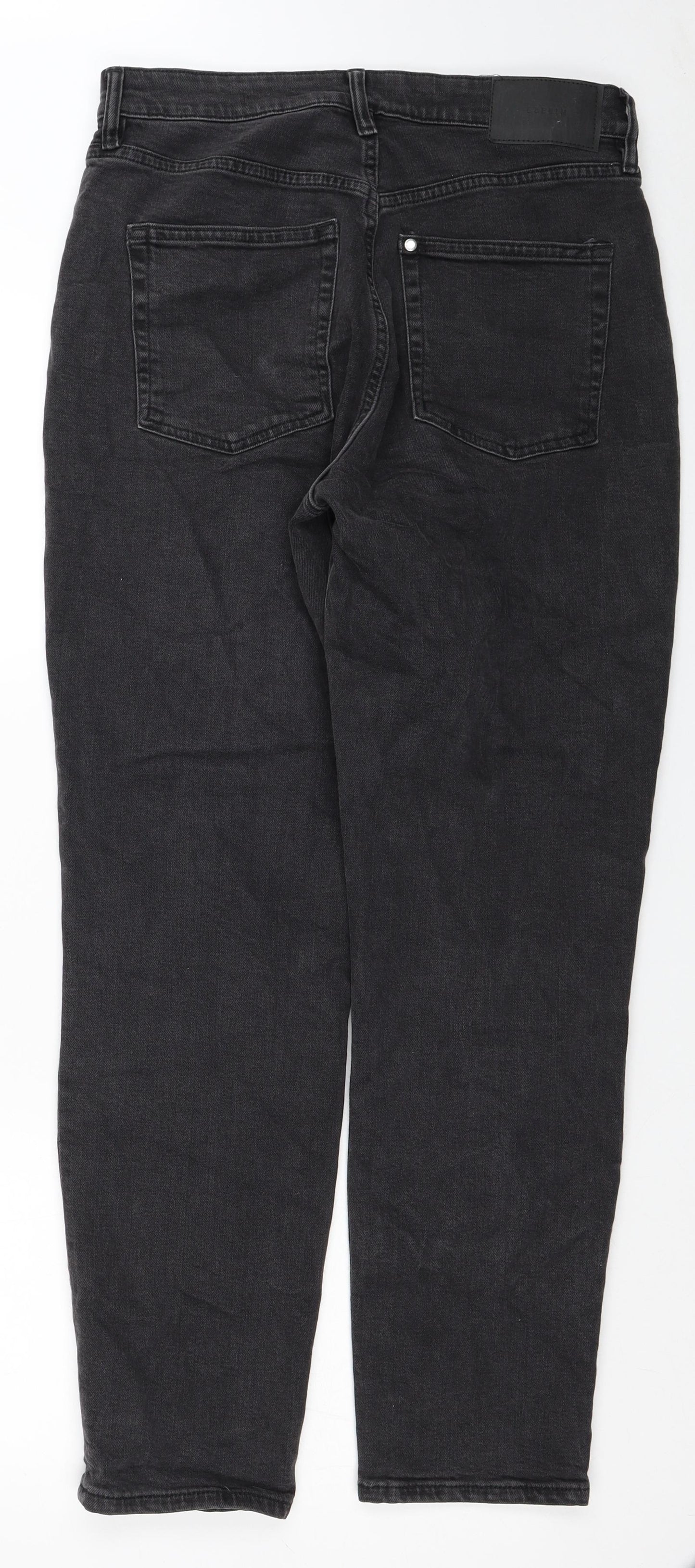 H&M Womens Black Cotton Mom Jeans Size 12 L28 in Regular Button