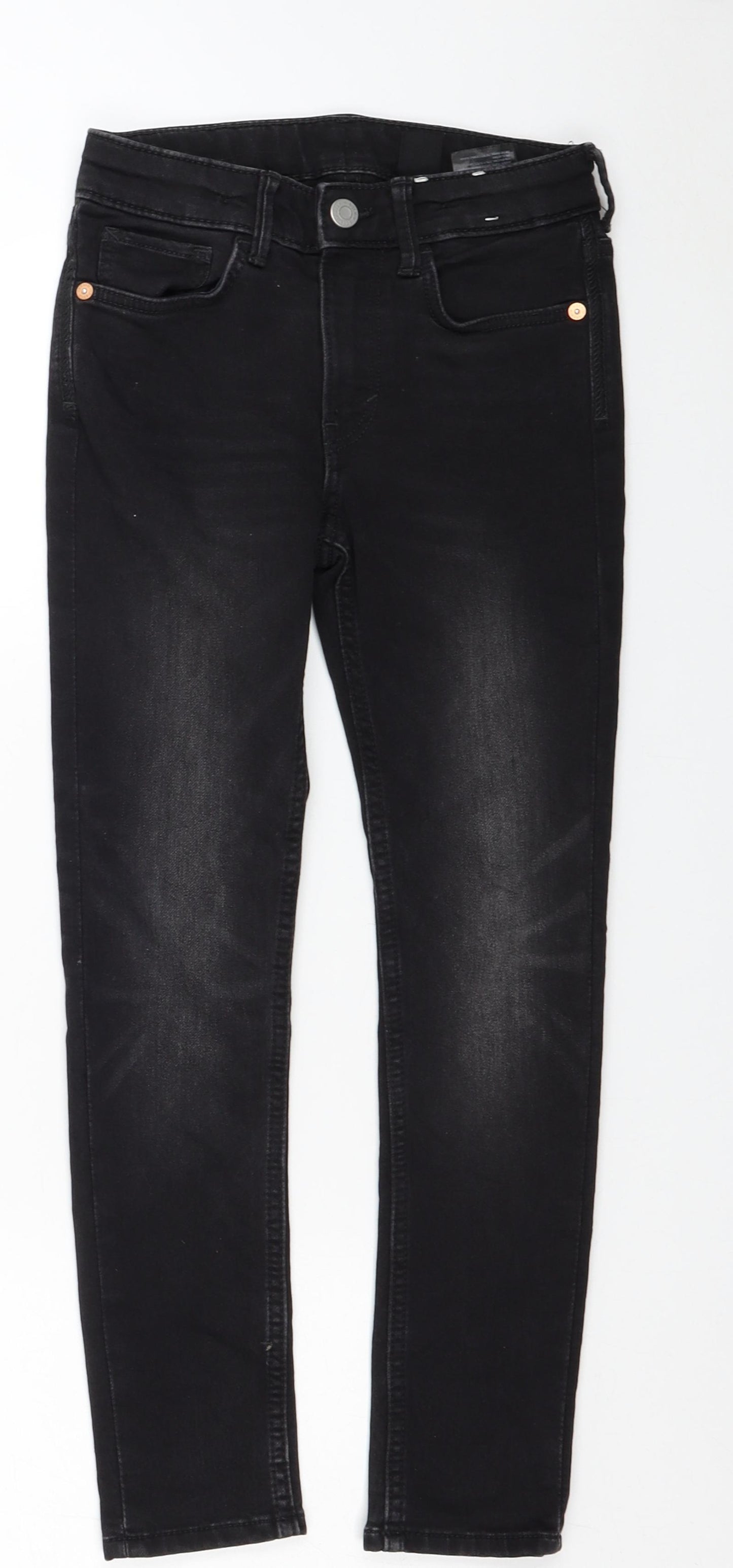H&M Boys Black Cotton Skinny Jeans Size 8-9 Years Regular Zip