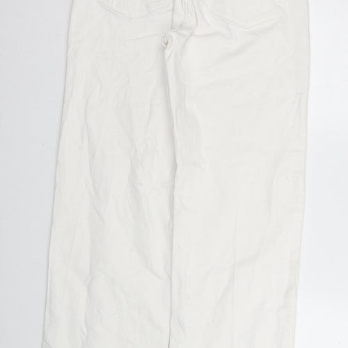 H&M Womens White Cotton Bootcut Jeans Size 12 L31 in Regular Zip