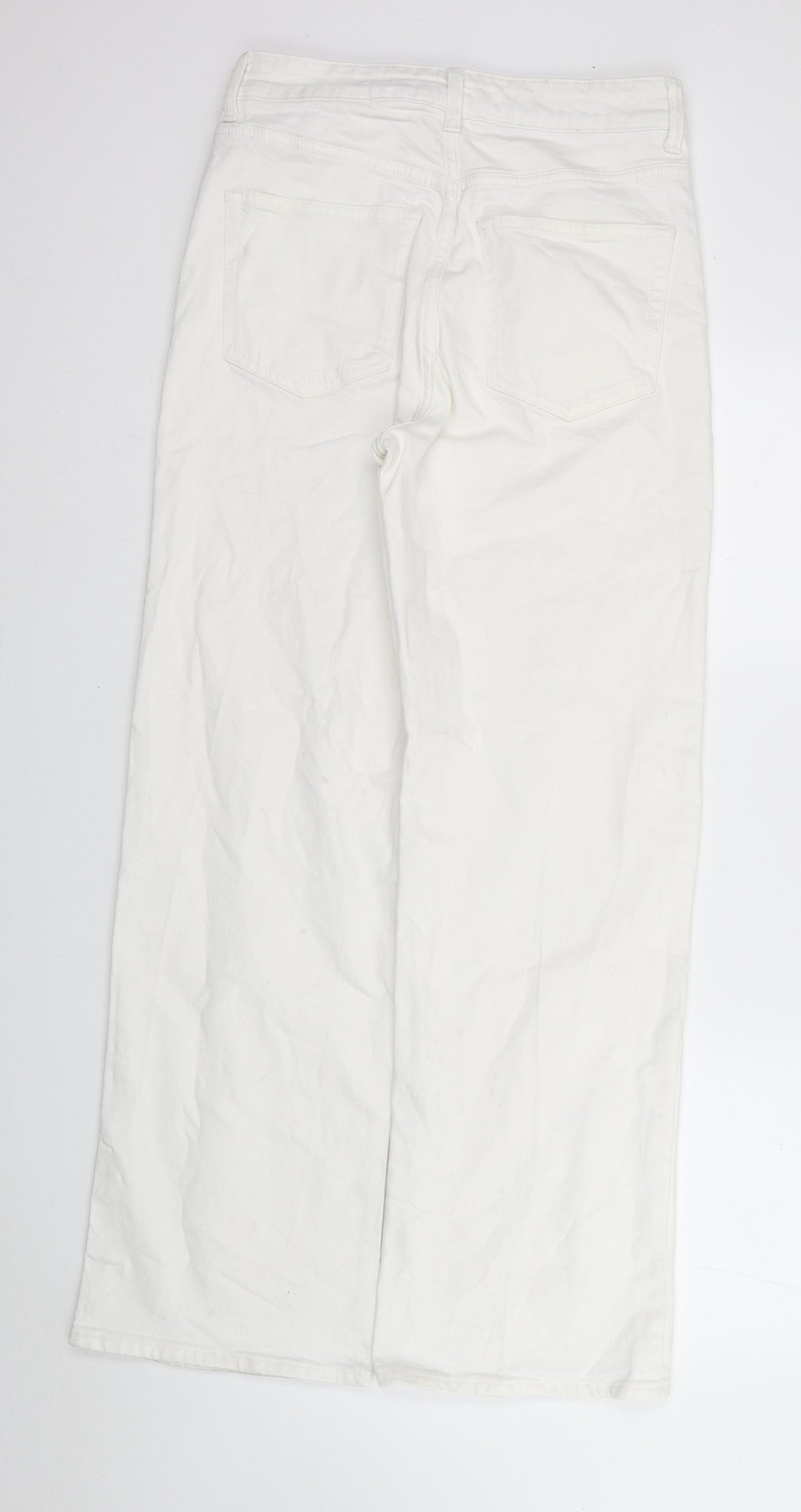 H&M Womens White Cotton Bootcut Jeans Size 12 L31 in Regular Zip