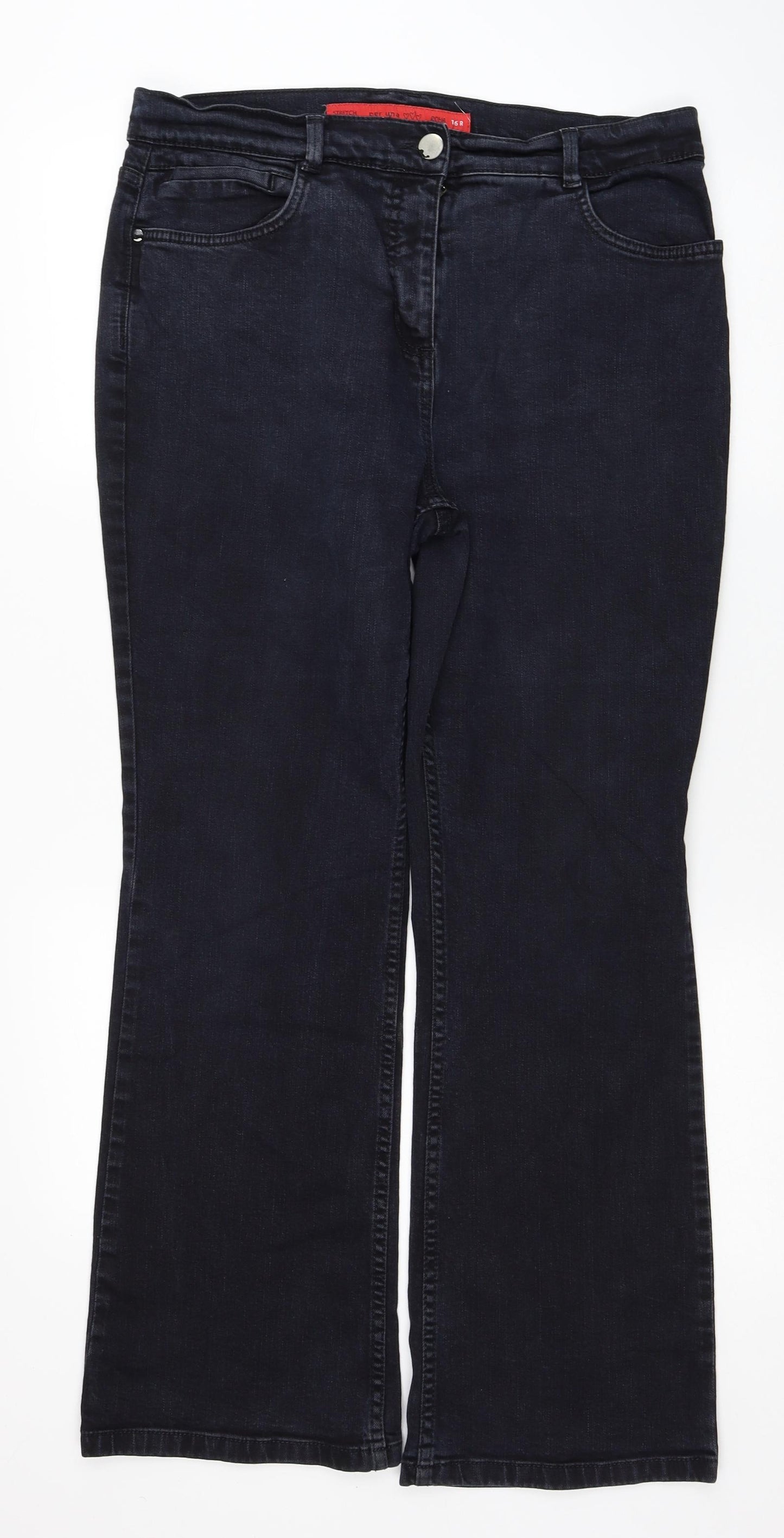 Per Una Womens Blue Cotton Bootcut Jeans Size 16 L29 in Regular Zip