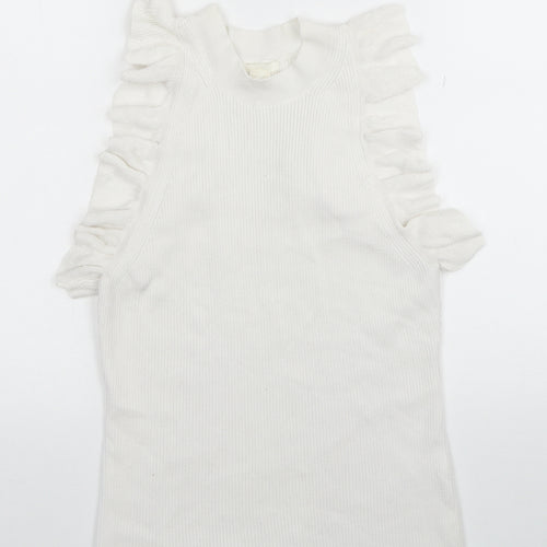 H&M Womens White Mock Neck Acrylic Vest Jumper Size M