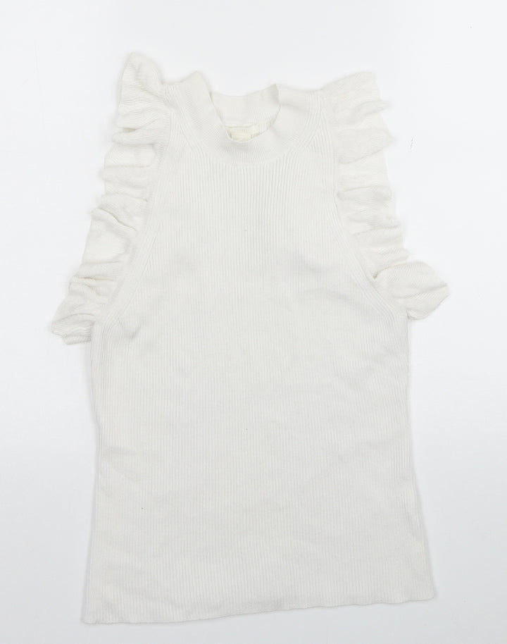 H&M Womens White Mock Neck Acrylic Vest Jumper Size M