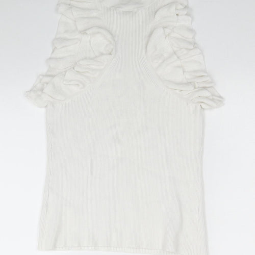 H&M Womens White Mock Neck Acrylic Vest Jumper Size M