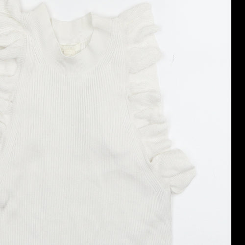H&M Womens White Mock Neck Acrylic Vest Jumper Size M