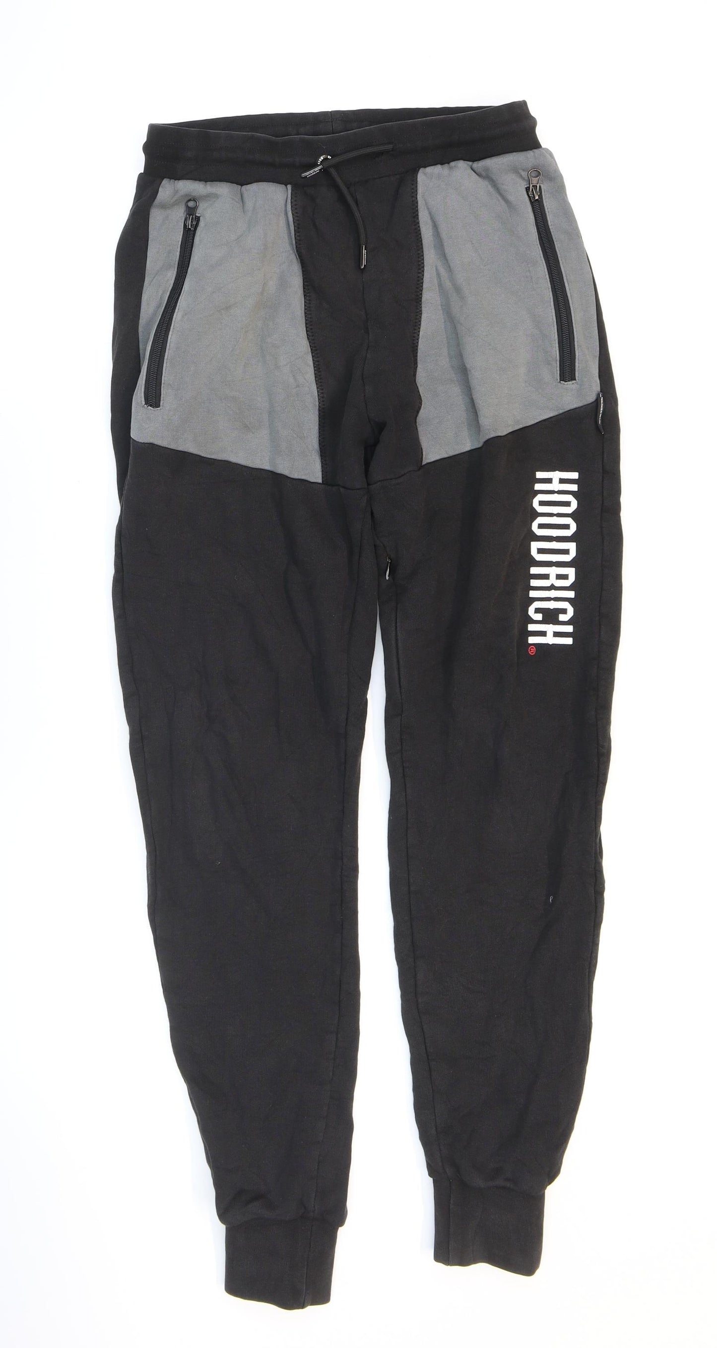 Hoodrich Mens Black Cotton Jogger Trousers Size XS L29 in Regular Drawstring