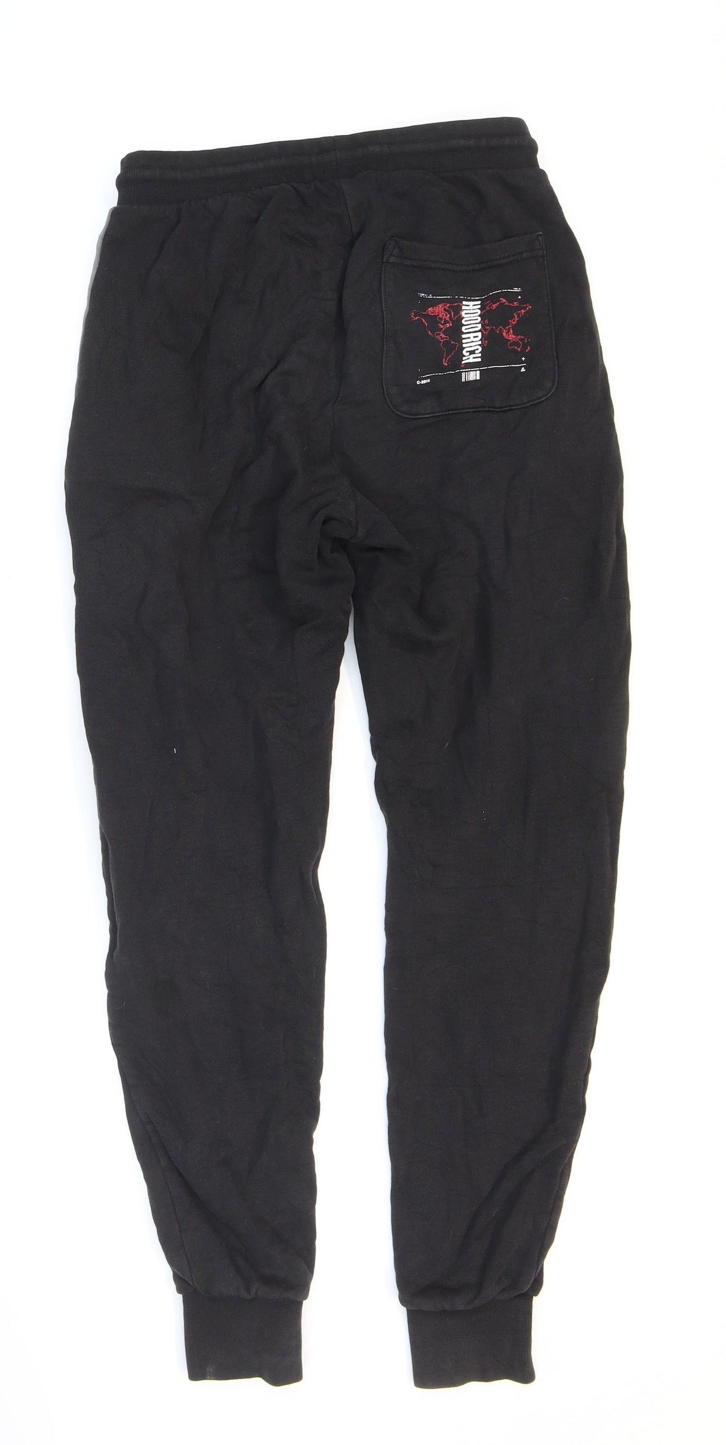 Hoodrich Mens Black Cotton Jogger Trousers Size XS L29 in Regular Drawstring
