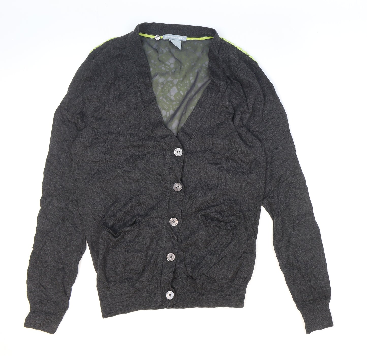 Urban Hilton Weiner Womens Grey V-Neck Floral Polyester Cardigan Jumper Size S - Lace