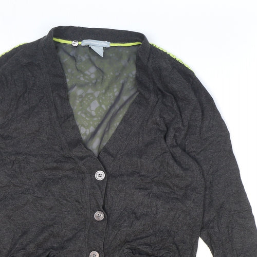 Urban Hilton Weiner Womens Grey V-Neck Floral Polyester Cardigan Jumper Size S - Lace