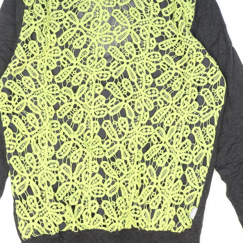 Urban Hilton Weiner Womens Grey V-Neck Floral Polyester Cardigan Jumper Size S - Lace