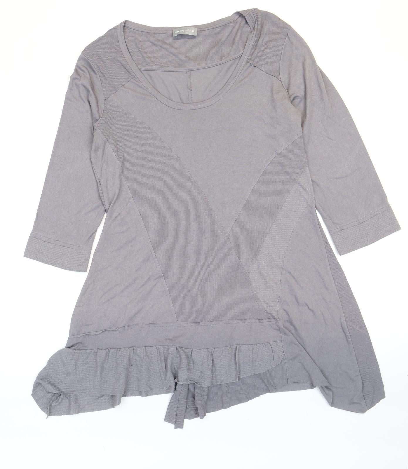 Per Una Womens Grey Polyester Tunic T-Shirt Size 12 Round Neck