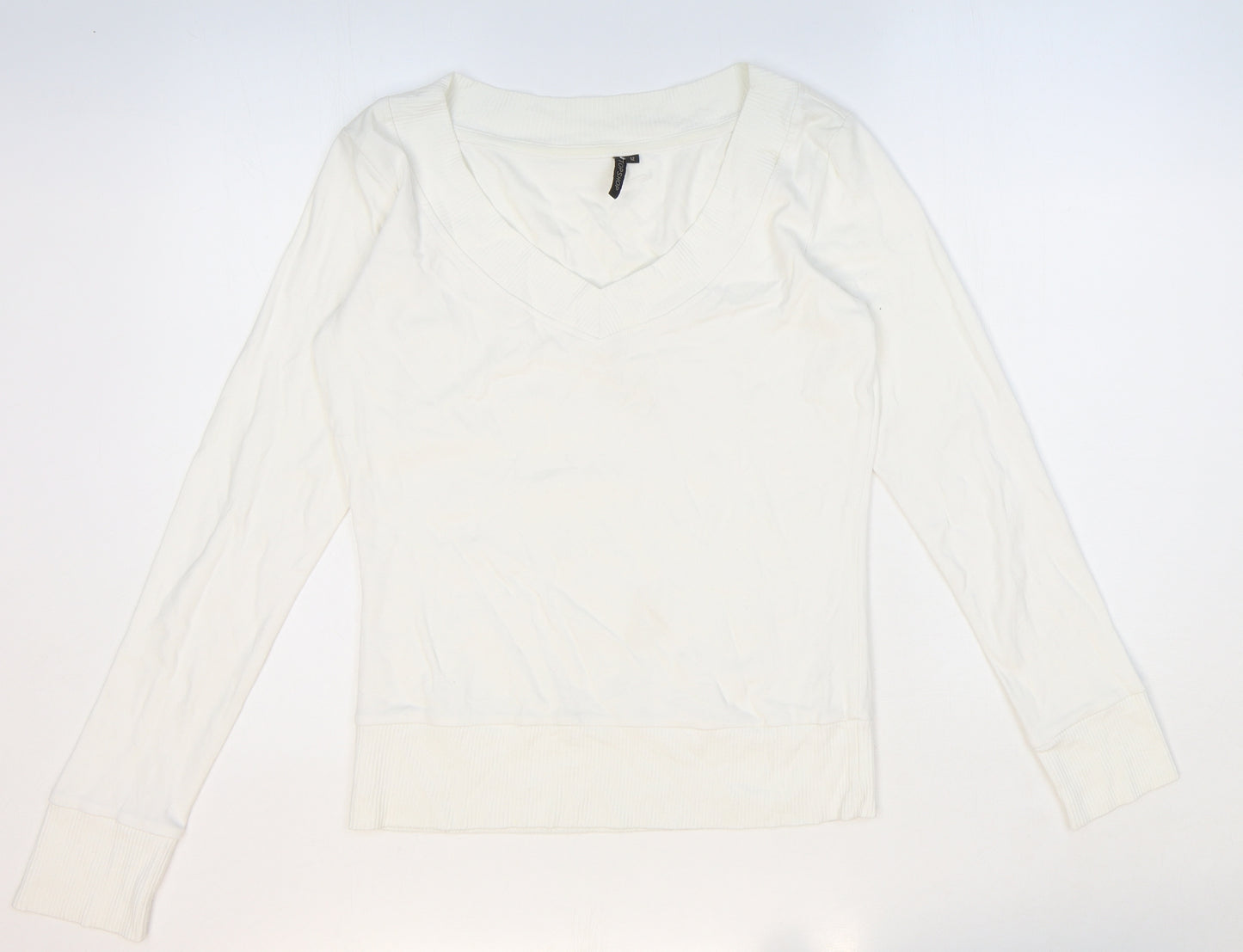 Topshop Womens White 100% Cotton Basic T-Shirt Size 12 V-Neck