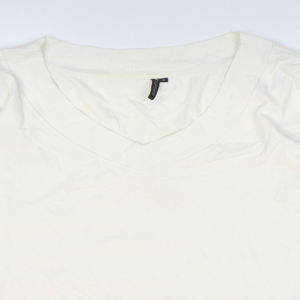 Topshop Womens White 100% Cotton Basic T-Shirt Size 12 V-Neck