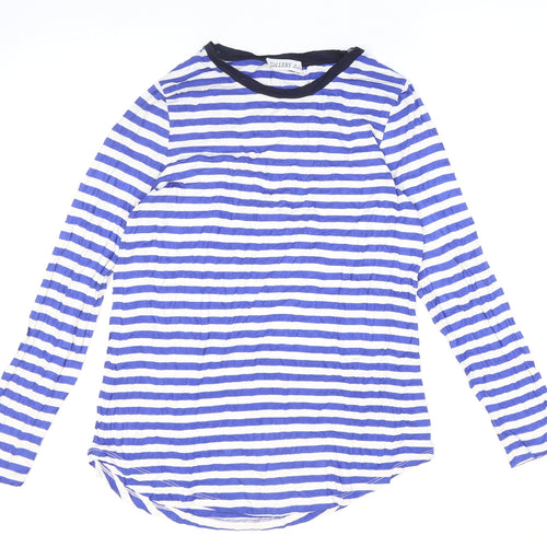 Gallery Womens Blue Striped Viscose Basic T-Shirt Size S Round Neck