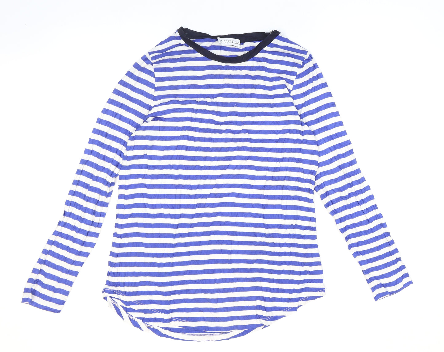 Gallery Womens Blue Striped Viscose Basic T-Shirt Size S Round Neck