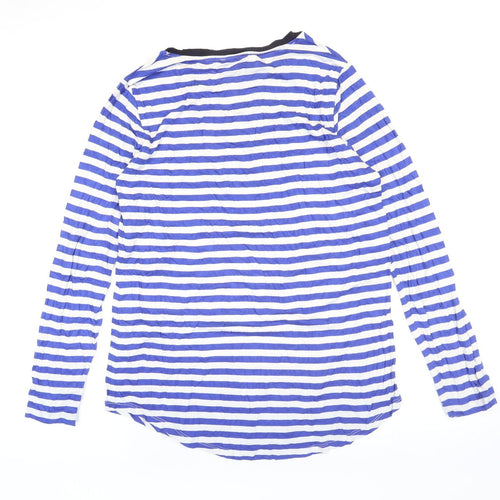 Gallery Womens Blue Striped Viscose Basic T-Shirt Size S Round Neck