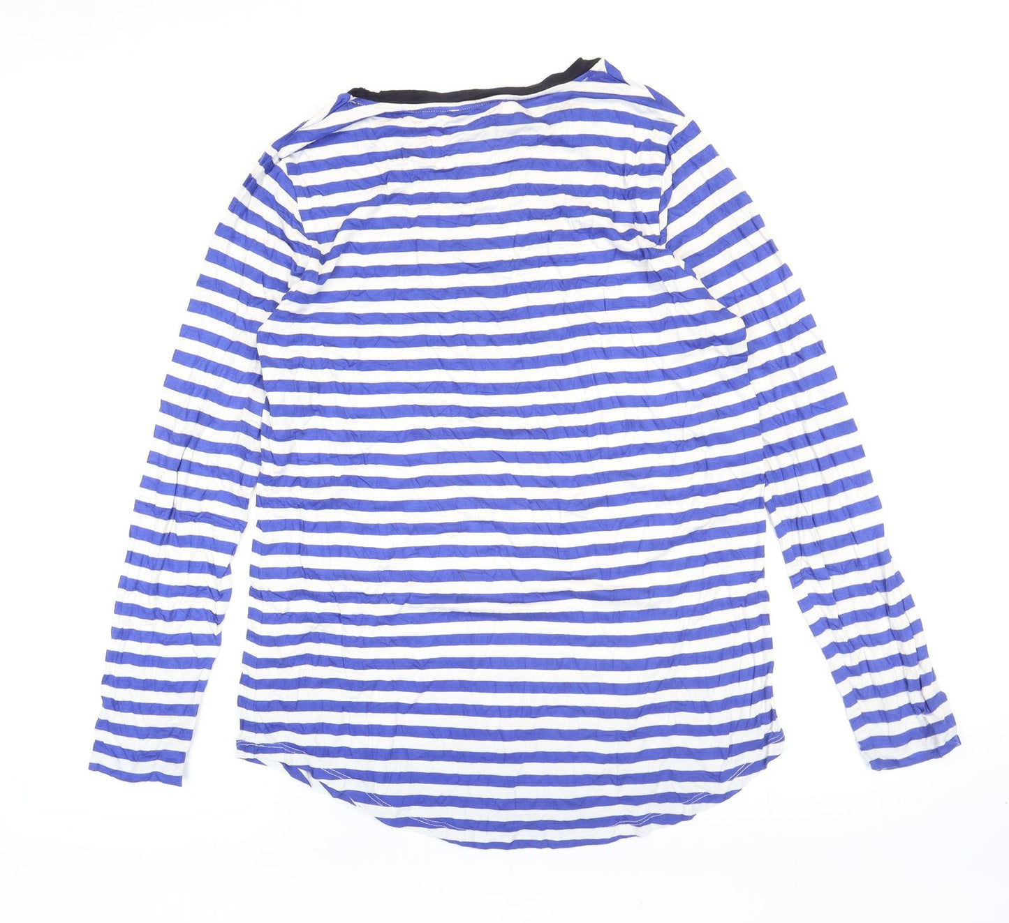 Gallery Womens Blue Striped Viscose Basic T-Shirt Size S Round Neck