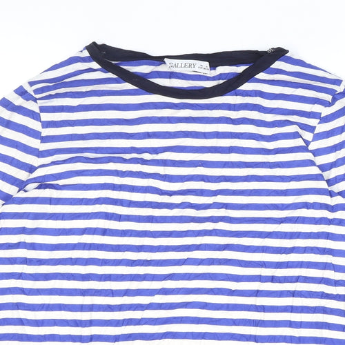 Gallery Womens Blue Striped Viscose Basic T-Shirt Size S Round Neck