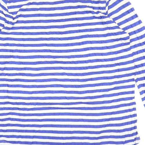 Gallery Womens Blue Striped Viscose Basic T-Shirt Size S Round Neck