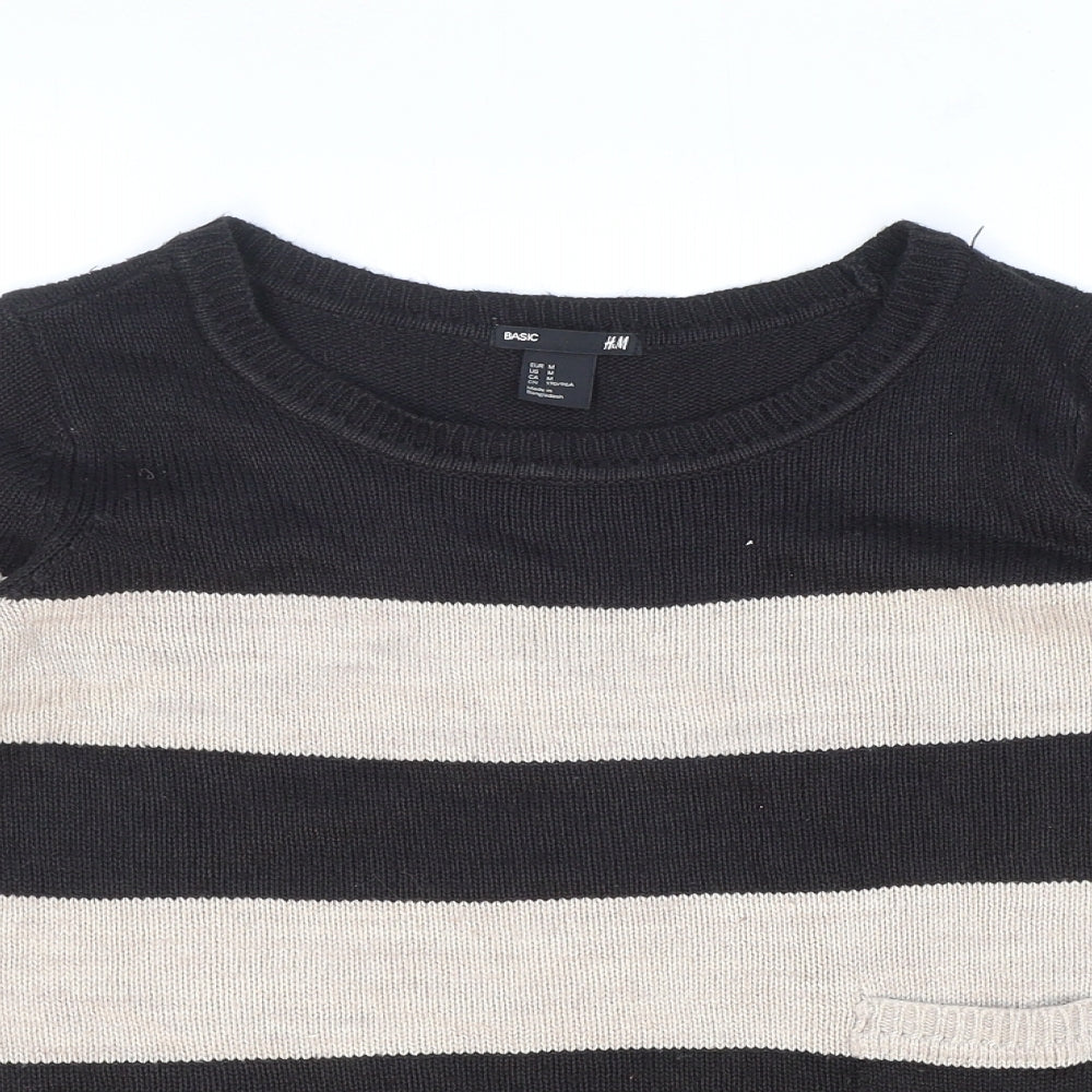 H&M Womens Black Round Neck Striped Acrylic Pullover Jumper Size M