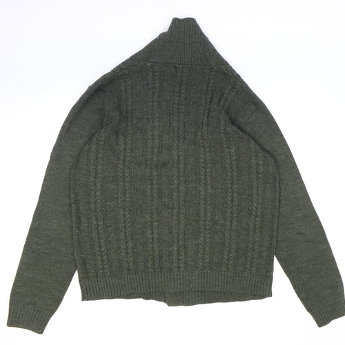 Easy Mens Green V-Neck Acrylic Cardigan Jumper Size L