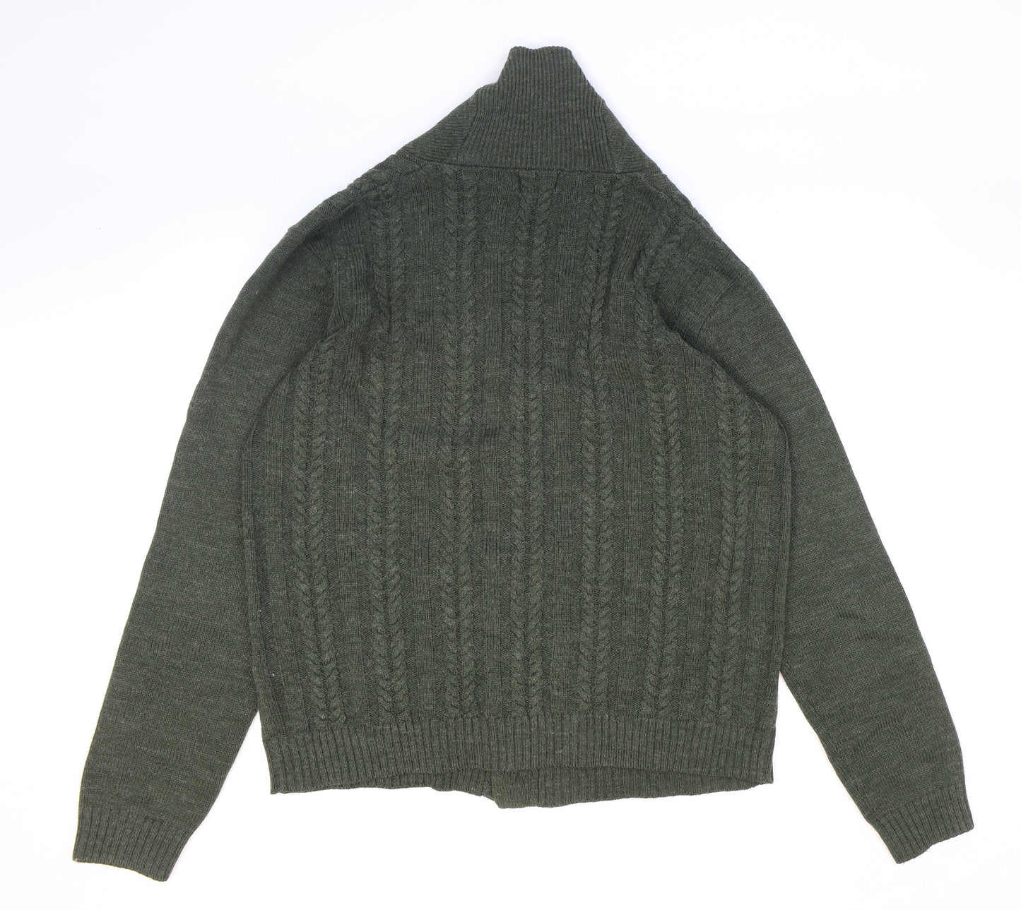 Easy Mens Green V-Neck Acrylic Cardigan Jumper Size L