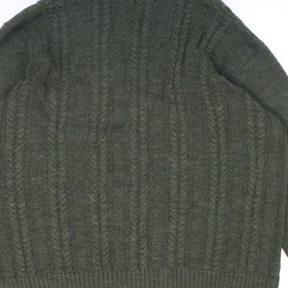 Easy Mens Green V-Neck Acrylic Cardigan Jumper Size L