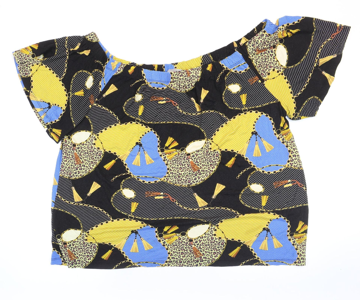 Papaya Womens Multicoloured Geometric Viscose Basic T-Shirt Size 22 Off the Shoulder