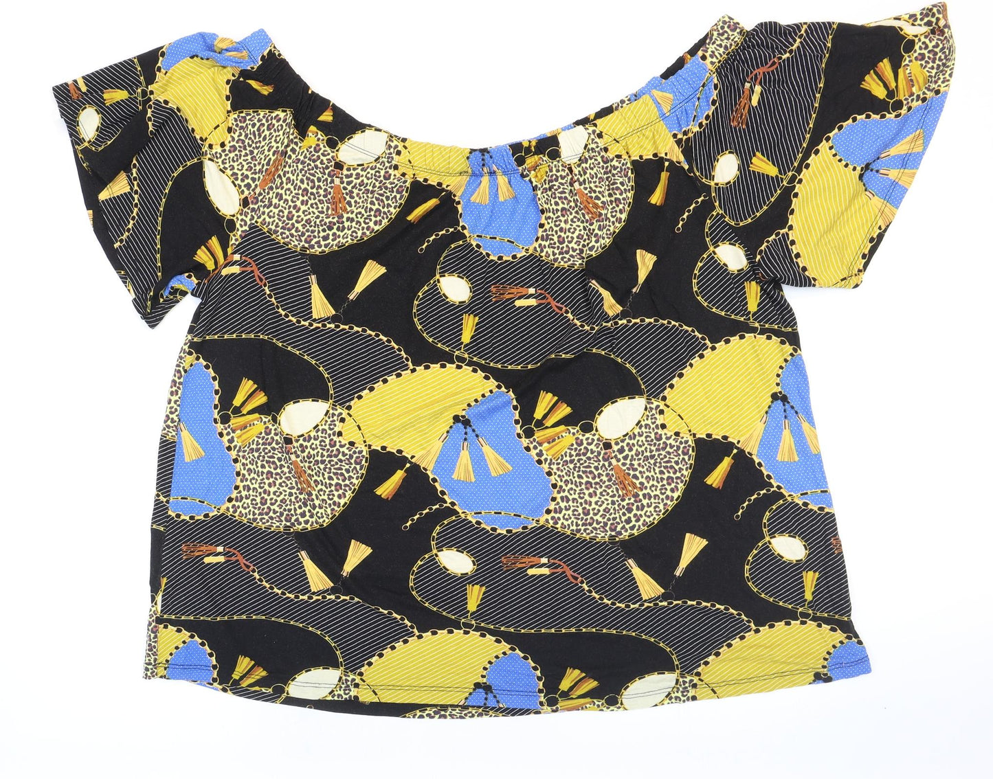 Papaya Womens Multicoloured Geometric Viscose Basic T-Shirt Size 22 Off the Shoulder
