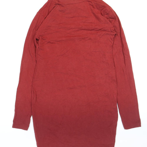 Boohoo Womens Red Cotton Bodycon Size 14 Roll Neck Pullover