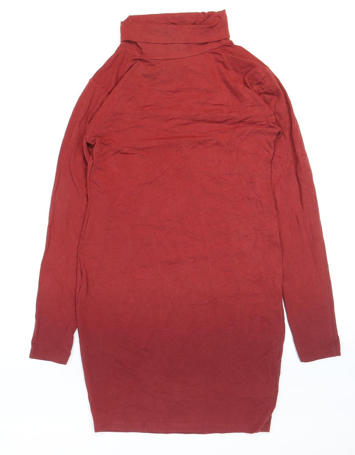 Boohoo Womens Red Cotton Bodycon Size 14 Roll Neck Pullover
