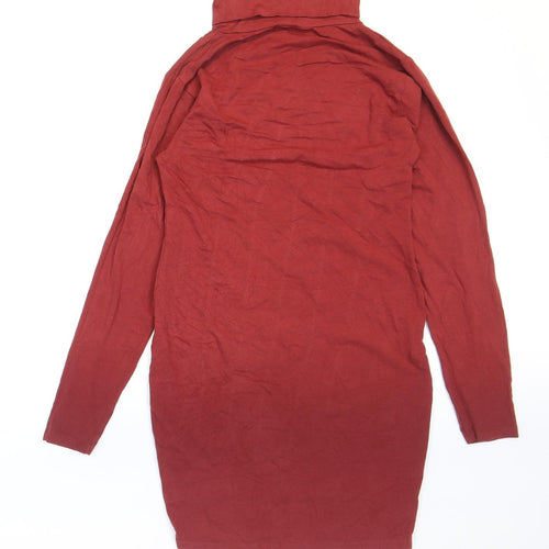 Boohoo Womens Red Cotton Bodycon Size 14 Roll Neck Pullover