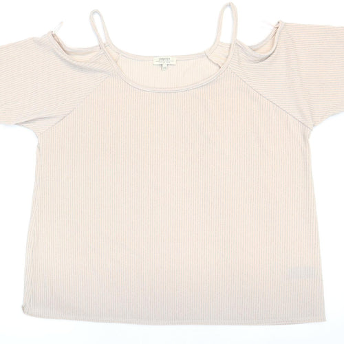 Papaya Womens Beige Striped Polyester Basic Blouse Size 20 Square Neck - Cold Shoulder