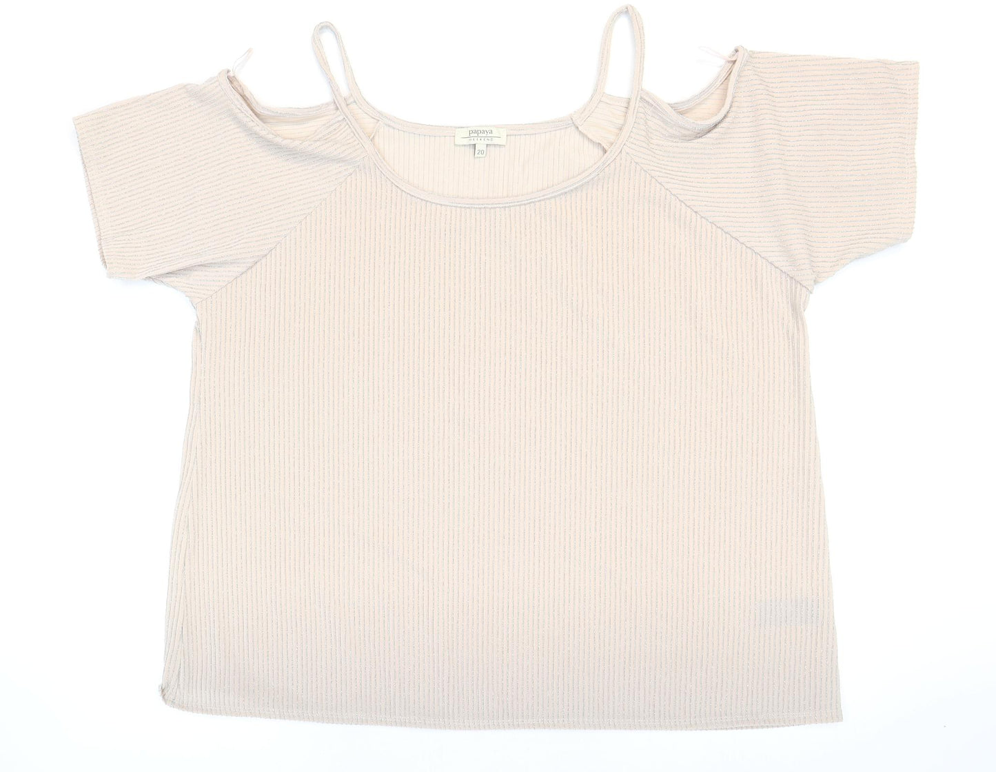 Papaya Womens Beige Striped Polyester Basic Blouse Size 20 Square Neck - Cold Shoulder